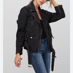 Free people Rebel Moto Biker Jacket In Black -46 chest / 25.5” long